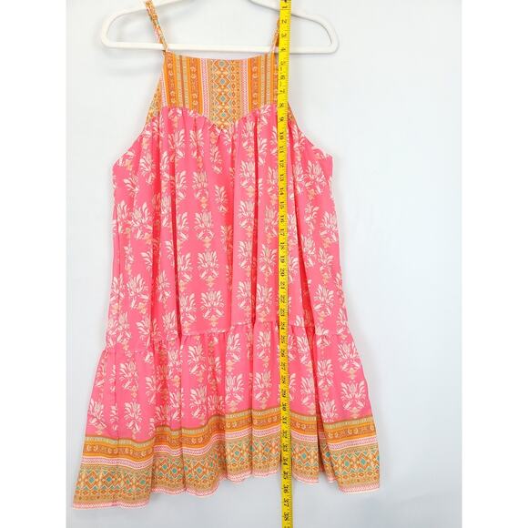 Flying Tomato Mini Strap Dress Tiered Pink Orange Lined Women L Beachy Resort - Picture 4 of 16